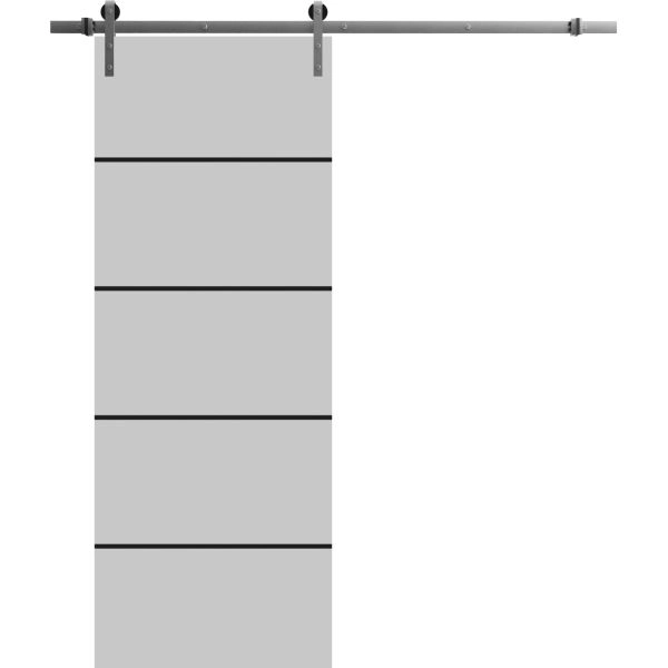 Sliding Barn Door with 6.6ft Hardware | Planum 0015 Matte Grey and Aluminum Strips | Rail Hangers Sturdy Silver Set | Modern Solid Panel Interior Doors