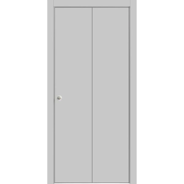 Sliding Closet Bi-fold Doors | Planum 0010 Matte Grey | Sturdy Tracks Moldings Trims Hardware Set | Wood Solid Bedroom Wardrobe Doors 