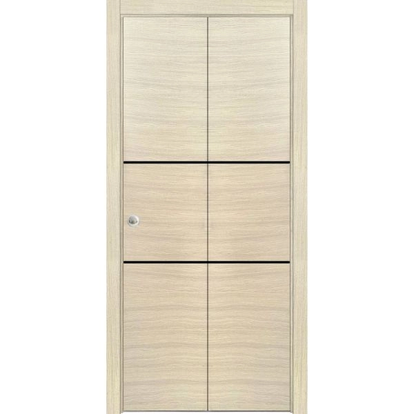 Sliding Closet Bi-fold Doors | Planum 0014 Natural Veneer and Aluminum Strips | Sturdy Tracks Moldings Trims Hardware Set | Wood Solid Bedroom Wardrobe Doors