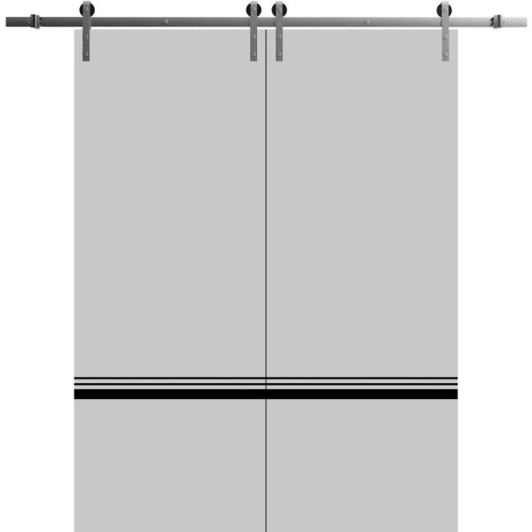 Sliding Double Barn Doors with Hardware | Planum 0012 Matte Grey and Aluminum Strips | Silver 13FT Rail Hangers Sturdy Set | Modern Solid Panel Interior Hall Bedroom Bathroom Door
