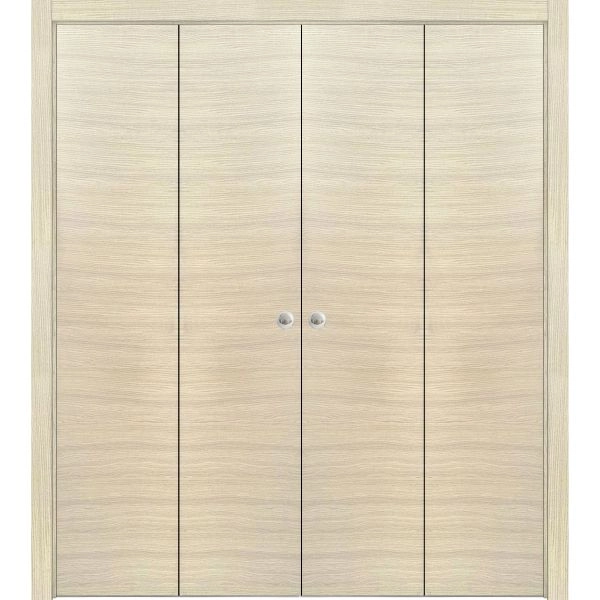 Sliding Closet Double Bi-fold Doors | Planum 0010 Natural Veneer | Sturdy Tracks Moldings Trims Hardware Set | Wood Solid Bedroom Wardrobe Doors 