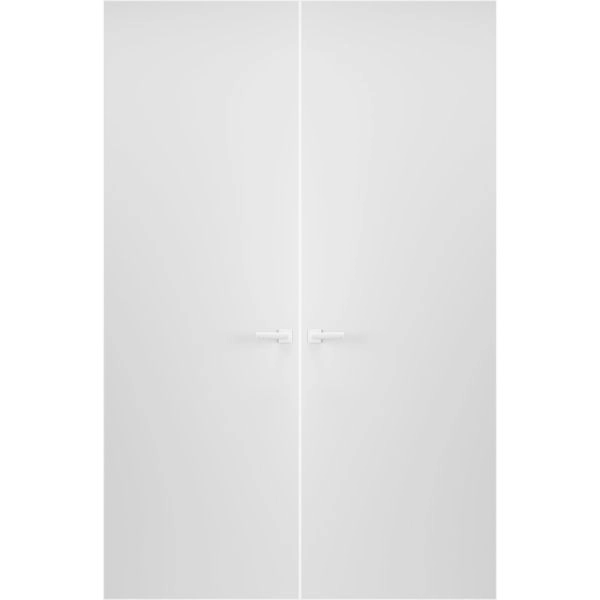 Modern Solid Double Hidden Door with Handle | Planum 0010 Primed with White Hidden Frame 84" x 80" Left-hand Outswing White Frame | Hinges Lock Handle | Modern Wardrobe Wood Solid Doors