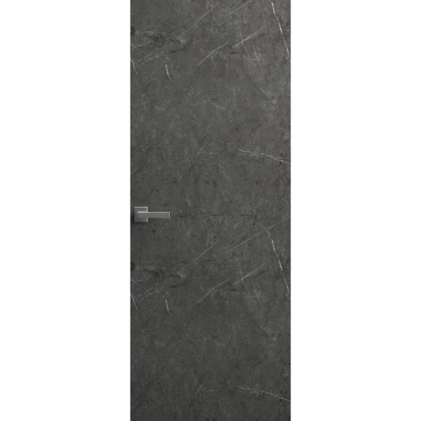 Invisible Solid Hidden Door with Handle | Planum 0010 Pietra with Black Hidden Frame 18" x 80" Right-hand Inswing Black Frame | Concealed Hinges Lock Handle | Modern Frameless Doors