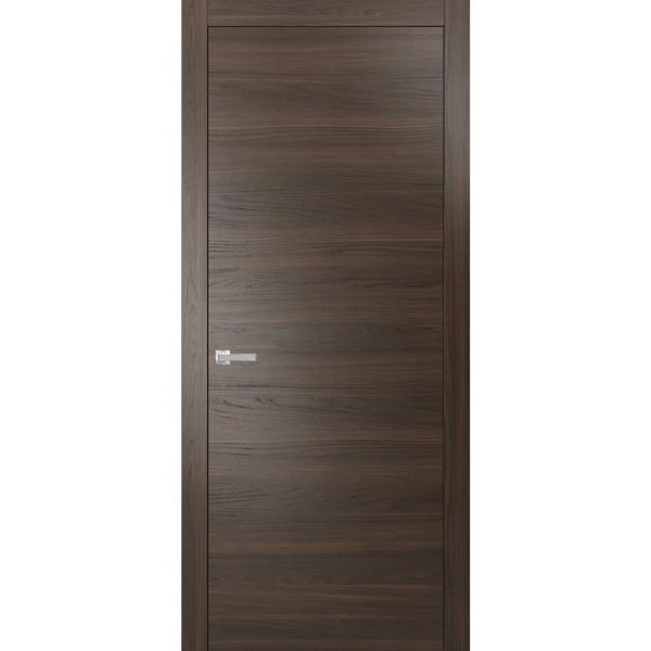Modern Solid Interior Door with Handle | Planum 0010 Chocolate Ash | Single Regural Panel Frame Trims | Bathroom Bedroom Sturdy Doors
