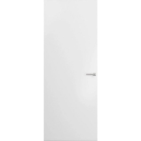 Modern Solid Hidden Door with Handle | Planum 0010 Primed with Silver Hidden Frame 36" x 80" Left-hand Outswing Silver Frame | Hinges Lock Handle | Modern Wardrobe Wood Solid Doors