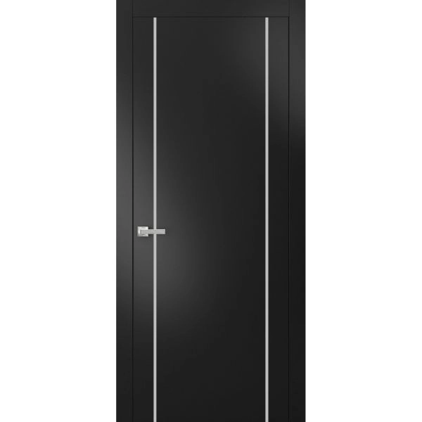 Modern Solid Interior Door with Handle | Planum 0410 Matte Black | Single Regural Panel Frame Trims | Bathroom Bedroom Sturdy Doors