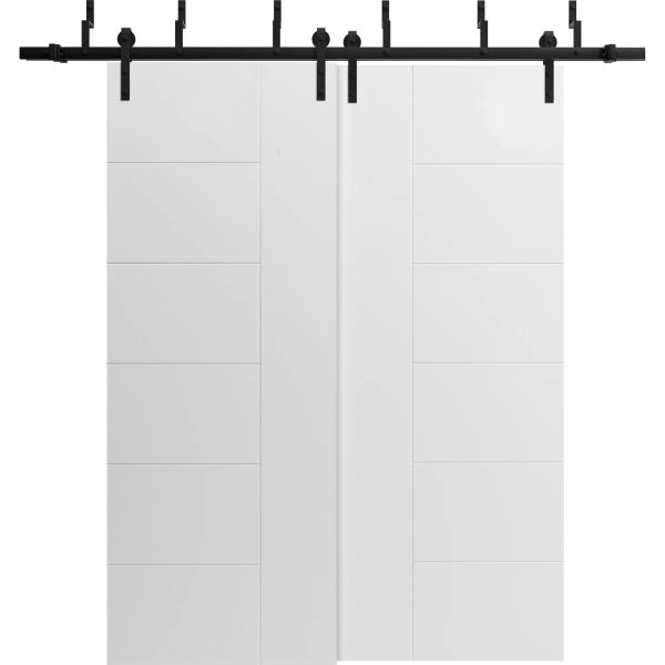 Sliding Closet Barn Bypass Doors 36 x 80 inches / Mela 0716 Painted White / Modern 6.6FT Rails Hardware Set / Wood Solid Bedroom Wardrobe Doors