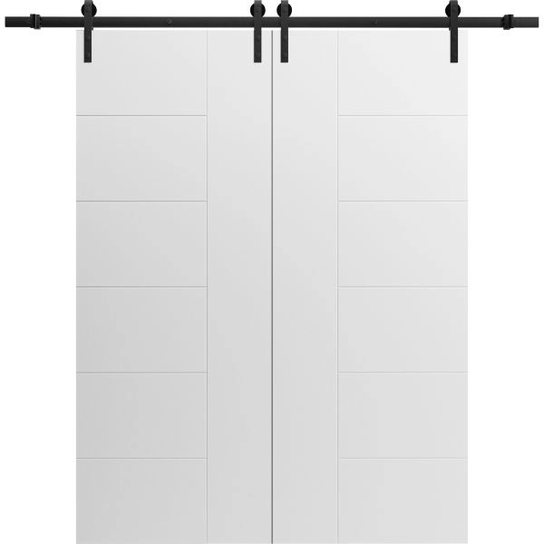 Modern Double Barn Door 36" x 80" inches / Mela 0716 Painted White / 13FT Rail Track Set / Solid Panel Interior Doors