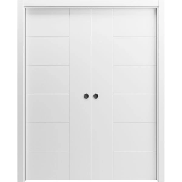 Sliding French Double Pocket Doors 36 x 80 inches / Mela 0716 Painted White / Kit Rail Hardware / MDF Interior Bedroom Modern Doors