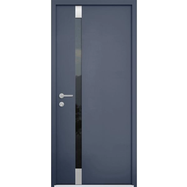 Front Exterior Prehung Steel Door / Cynex 6777 Grey / Stainless Inserts Single Modern Painted