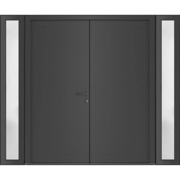 Front Exterior Prehung Metal-Plastic Double Doors / MANUX 8111 Antracite / 2 Sidelites Exterior WindoANT / Office Commercial and Residential Doors Entrance Patio Garage 96" x 80" Left-Hand