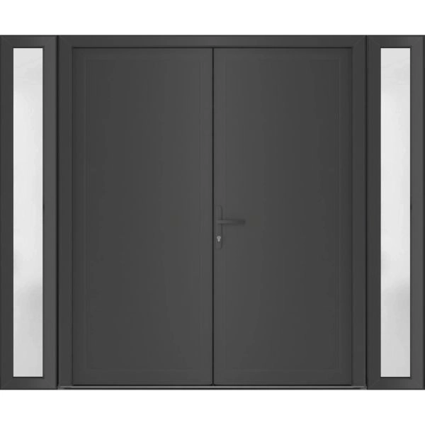 Front Exterior Prehung Metal-Plastic Double Doors / MANUX 8111 Antracite / 2 Sidelites Exterior WindoANT / Office Commercial and Residential Doors Entrance Patio Garage 96" x 80" Right-Hand