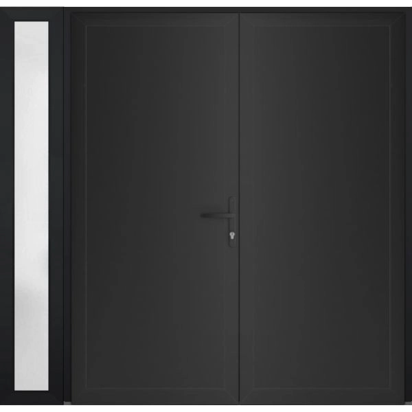 Front Exterior Prehung Metal-Plastic Double Doors / MANUX 8111 Matte Black / Sidelite Exterior Window / Office Commercial and Residential Doors Entrance Patio Garage 84" x 80" Left-Hand