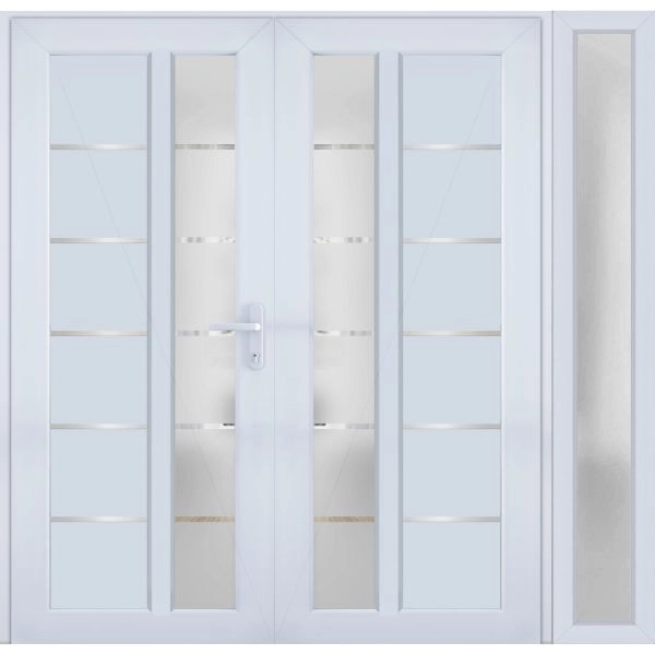 Front Exterior Prehung Metal-Plastic Double Doors / MANUX 8088 White Silk / Sidelite Exterior Window / Office Commercial and Residential Doors Entrance Patio Garage 84" x 80" Left-Hand