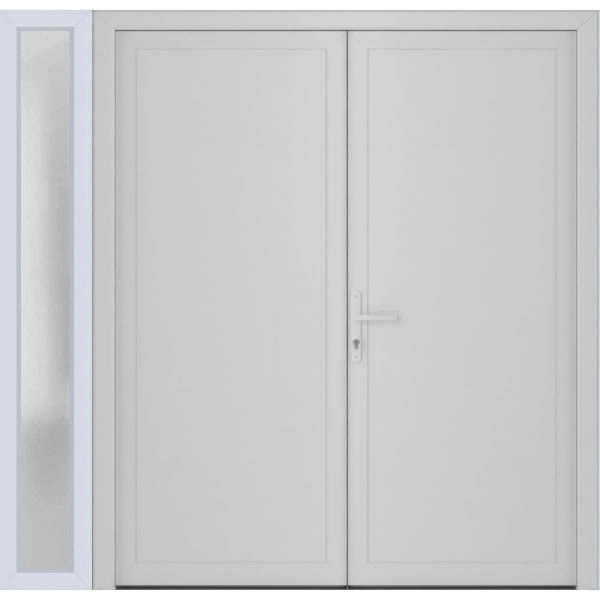 Front Exterior Prehung Metal-Plastic Double Doors / MANUX 8111 White Silk / Sidelite Exterior Window / Office Commercial and Residential Doors Entrance Patio Garage 84" x 80" Right-Hand