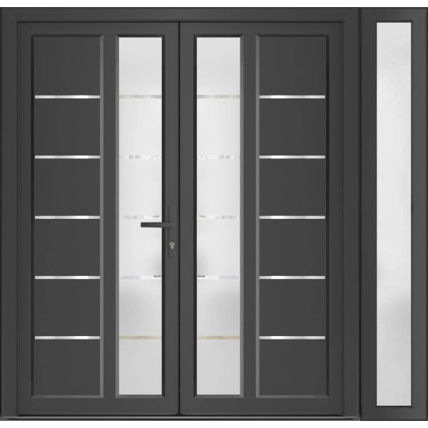 Front Exterior Prehung Metal-Plastic Double Doors / MANUX 8088 Antracite / Sidelite Exterior Window / Office Commercial and Residential Doors Entrance Patio Garage 84" x 80" Left-Hand