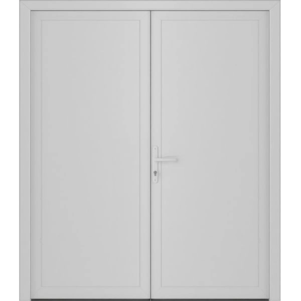 Front Exterior Prehung Metal-Plastic Double Doors / MANUX 8111 White Silk / Office Commercial and Residential Doors Entrance Patio Garage 72" x 80" Right-Hand