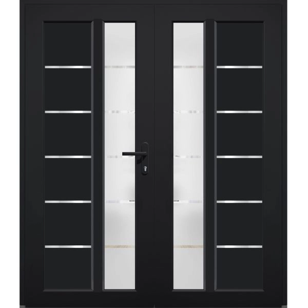 Front Exterior Prehung Metal-Plastic Double Doors / MANUX 8088 Matte Black / Office Commercial and Residential Doors Entrance Patio Garage 72" x 80" Left-Hand