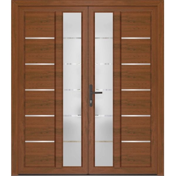Front Exterior Prehung Metal-Plastic Double Doors / MANUX 8088 Walnut / Office Commercial and Residential Doors Entrance Patio Garage 72" x 80" Right-Hand