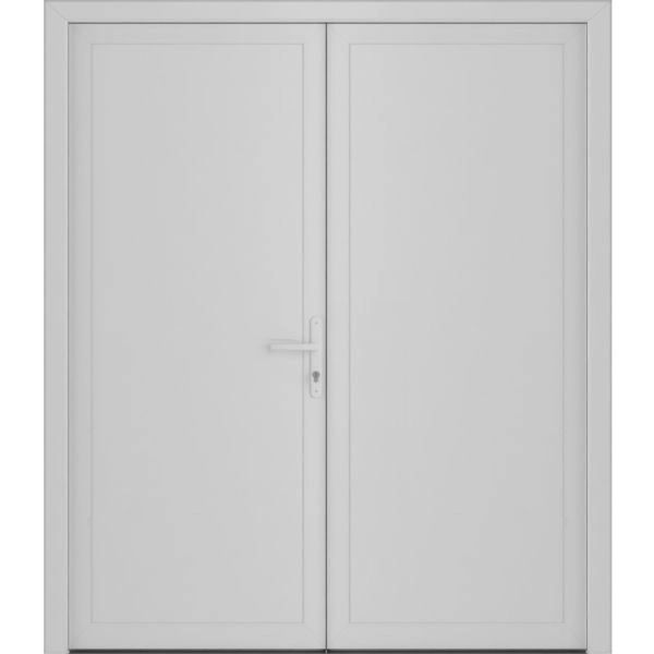 Front Exterior Prehung Metal-Plastic Double Doors / MANUX 8111 White Silk / Office Commercial and Residential Doors Entrance Patio Garage 72" x 80" Left-Hand
