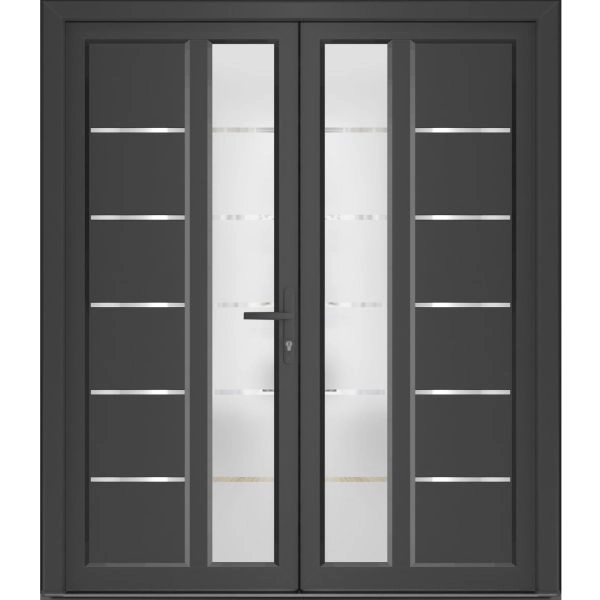 Front Exterior Prehung Metal-Plastic Double Doors / MANUX 8088 Antracite / Office Commercial and Residential Doors Entrance Patio Garage 72" x 80" Left-Hand