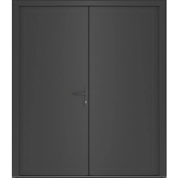 Front Exterior Prehung Metal-Plastic Double Doors / MANUX 8111 Antracite / Office Commercial and Residential Doors Entrance Patio Garage 72" x 80" Left-Hand