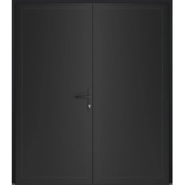 Front Exterior Prehung Metal-Plastic Double Doors / MANUX 8111 Matte Black / Office Commercial and Residential Doors Entrance Patio Garage 72" x 80" Left-Hand