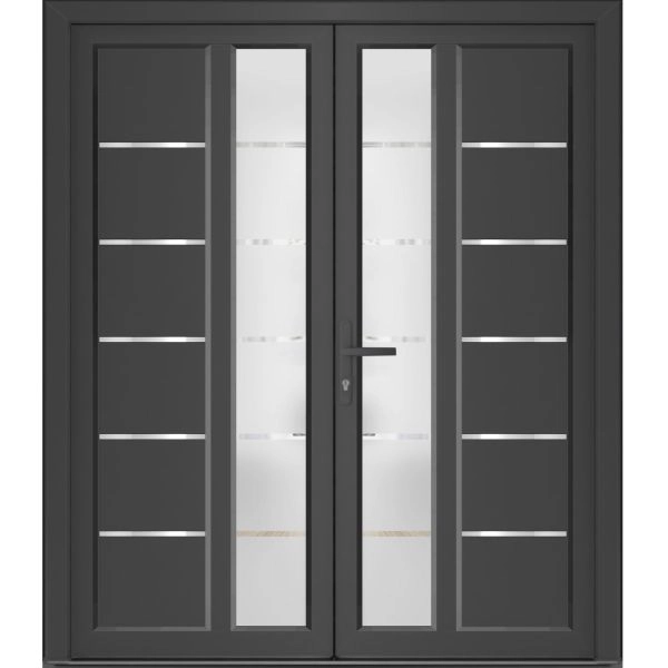 Front Exterior Prehung Metal-Plastic Double Doors / MANUX 8088 Antracite / Office Commercial and Residential Doors Entrance Patio Garage 72" x 80" Right-Hand
