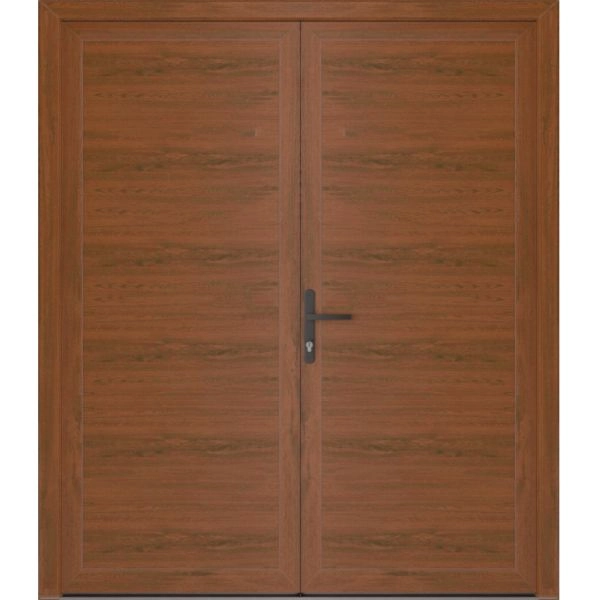 Front Exterior Prehung Metal-Plastic Double Doors / MANUX 8111 Walnut / Office Commercial and Residential Doors Entrance Patio Garage 72" x 80" Right-Hand