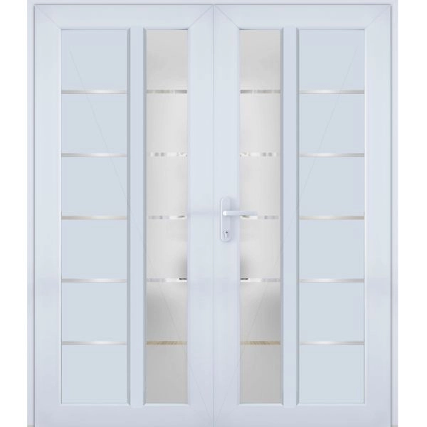 Front Exterior Prehung Metal-Plastic Double Doors / MANUX 8088 White Silk / Office Commercial and Residential Doors Entrance Patio Garage 72" x 80" Right-Hand