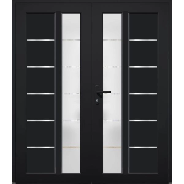 Front Exterior Prehung Metal-Plastic Double Doors / MANUX 8088 Matte Black / Office Commercial and Residential Doors Entrance Patio Garage 72" x 80" Right-Hand