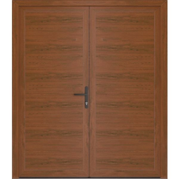 Front Exterior Prehung Metal-Plastic Double Doors / MANUX 8111 Walnut / Office Commercial and Residential Doors Entrance Patio Garage 72" x 80" Left-Hand