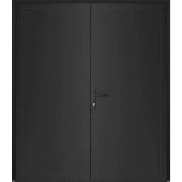 Front Exterior Prehung Metal-Plastic Double Doors / MANUX 8111 Matte Black / Office Commercial and Residential Doors Entrance Patio Garage 72" x 80" Right-Hand