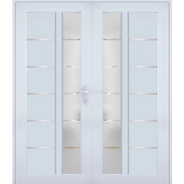 Front Exterior Prehung Metal-Plastic Double Doors / MANUX 8088 White Silk / Office Commercial and Residential Doors Entrance Patio Garage 72" x 80" Left-Hand