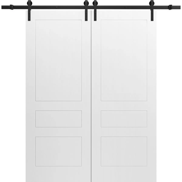 Modern Double Barn Door 36" x 80" inches / Mela 0733 Painted White / 13FT Rail Track Set / Solid Panel Interior Doors