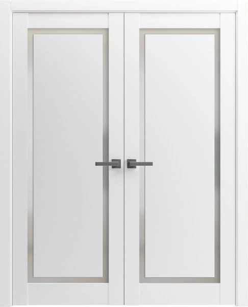 Solid French Double Doors | Planum 0888 Painted White with Frosted Glass | Wood Solid Panel Frame Trims | Closet Bedroom Sturdy Doors -36" x 80" (2* 18x80)