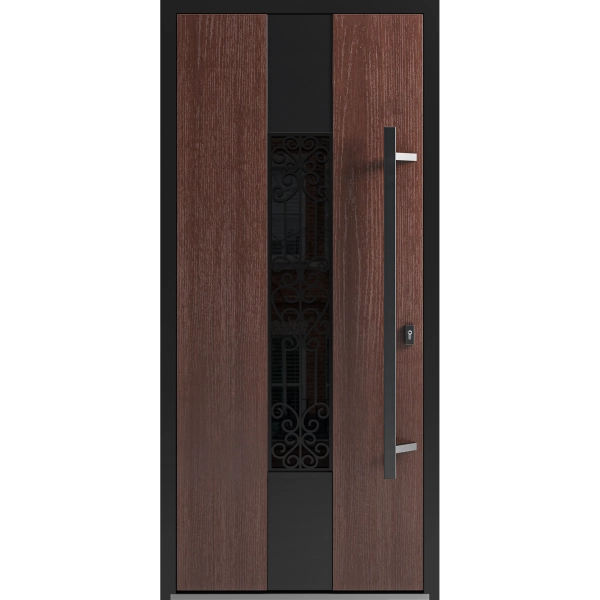 Front Exterior Prehung Steel Door / Ronex 1205 Bronze Oak / Entry Metal Modern Painted W36" x H80" Left hand Inswing