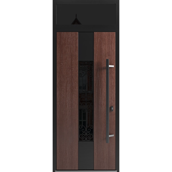 Front Exterior Prehung Steel Door / Ronex 1205 Bronze Oak / Transom Window Sidelite / Entry Metal Modern Painted W36" x H80+16" Left hand Inswing