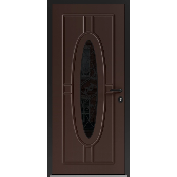 Front Exterior Prehung Steel Door / Ronex 1277 Brown / Entry Metal Modern Painted W36" x H80" Left hand Inswing