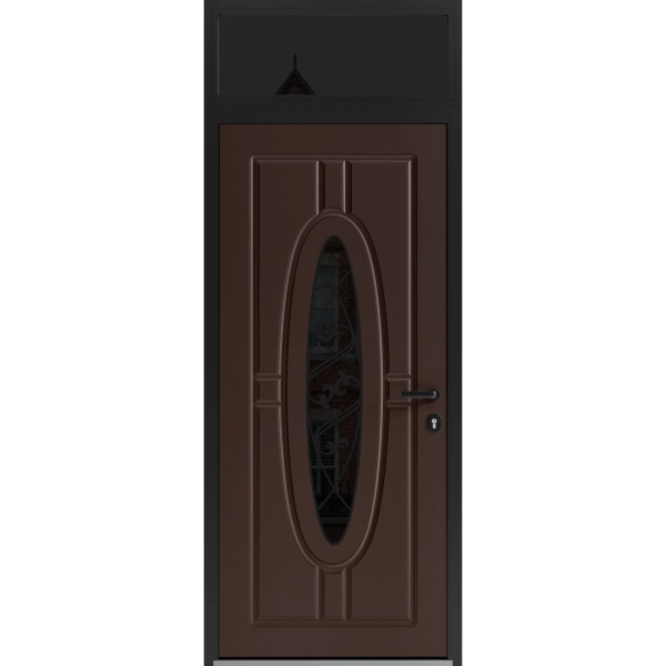Front Exterior Prehung Steel Door / Ronex 1277 Brown / Transom Window Sidelite / Entry Metal Modern Painted W36" x H80+16" Left hand Inswing
