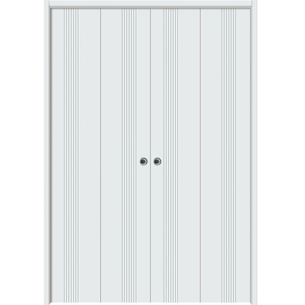 Sliding Closet Double Bi-fold Doors 96 x 80 inches | BASIC 0111 Arctic White | Sturdy Tracks Moldings Trims Hardware Set | Wood Solid Bedroom Wardrobe Doors