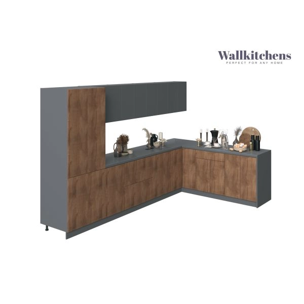 Kitchen Prestige Collection Natural Teak & Gray Color Base Size 11Ft Wide