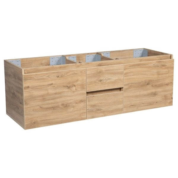 Modern Wall-Mounted Bathroom Vanity | Niagara Wall Mount Natural Teak Collection 60 Cabinet for Double Vanity without Sink | Non-Toxic Fire-Resistant MDF