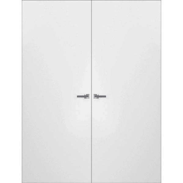 Modern Solid Double Hidden Door with Handle | Planum 0010 Primed with Black Hidden Frame 72" x 96" Right-hand Outswing Black Frame | Hinges Lock Handle | Modern Wardrobe Wood Solid Doors