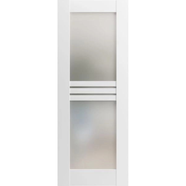 Slab Door Panel Opaque Glass 4 Lites 18 x 80 inches / Mela 7222 White Silk / Modern Finished Doors / Pocket Closet Sliding Barn