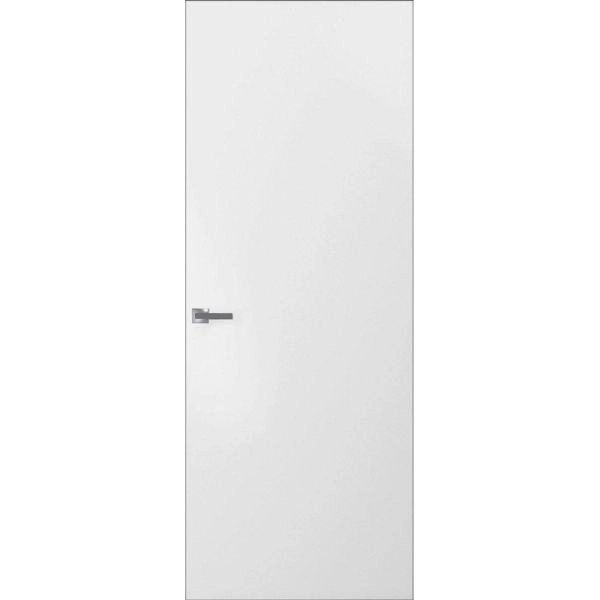 Modern Solid Hidden Door with Handle | Planum 0010 Primed with Black Hidden Frame 28" x 80" Right-hand Outswing Black Frame | Hinges Lock Handle | Modern Wardrobe Wood Solid Doors