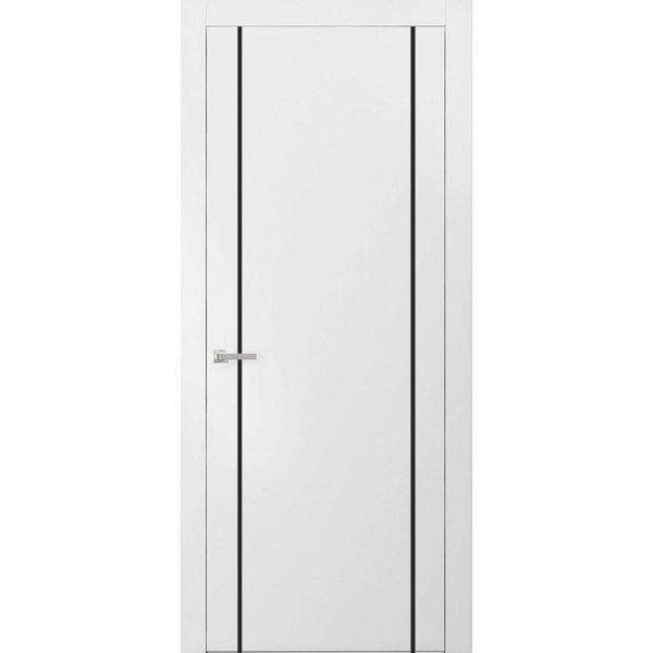 Modern Solid Interior Door with Handle | Planum 0017 White Silk and Aluminum Strips | Single Regural Panel Frame Trims | Bathroom Bedroom Sturdy Doors-18" x 80"