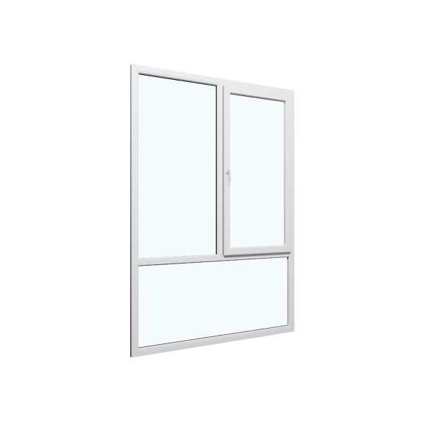 Three-Part Window PVC, Size 70 x 87, Upper Section Operable, White, Double Pane, Sateen Glass (View from inside)