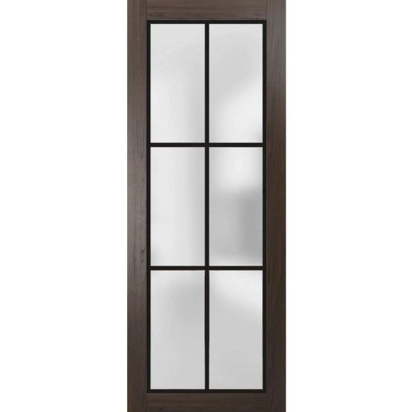 Slab Barn Door Panel | Planum 2122 Chocolate Ash with Frosted Glass and Aluminum Strips | Sturdy Finished Doors | Pocket Closet Sliding