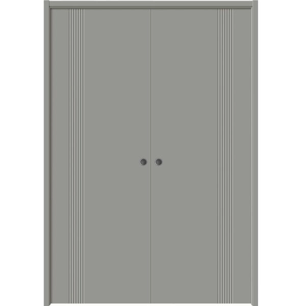 Sliding French Double Pocket Doors 36 x 80 inches | BASIC 0111 Dove Grey | Kit Rail Hardware | Solid Wood Interior Bedroom Modern Doors